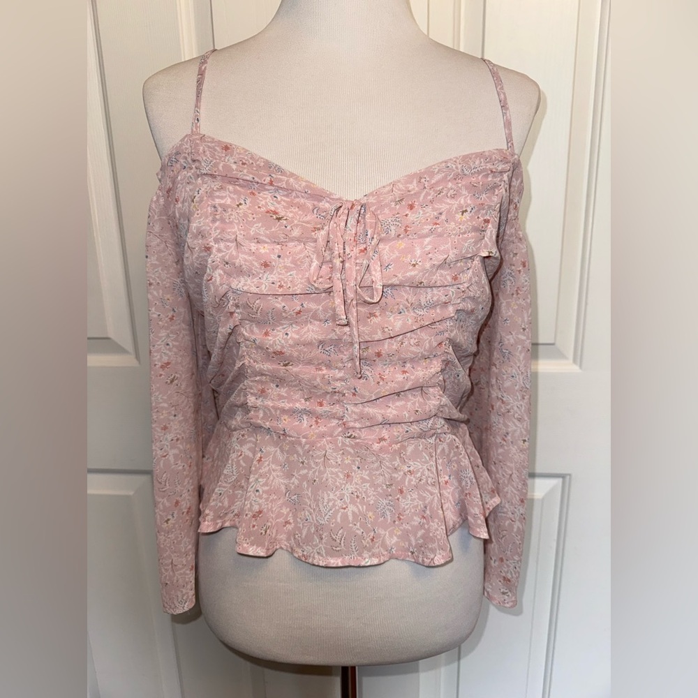 ASTR Floral Milkmaid Off Shoulder Peasant Top Boho Cottagecore Smocked Medium
